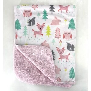 Cloud Island Pink Deer Owl Baby Blanket Woodland Animals Squirrel Rabbit Trees